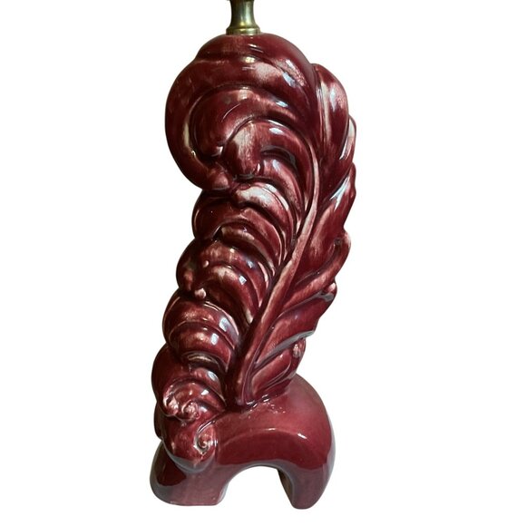 Vintage Red Ceramic Table Lamp With Leaf Design Tested Working 28"H x 9"W - Picture 2 of 7